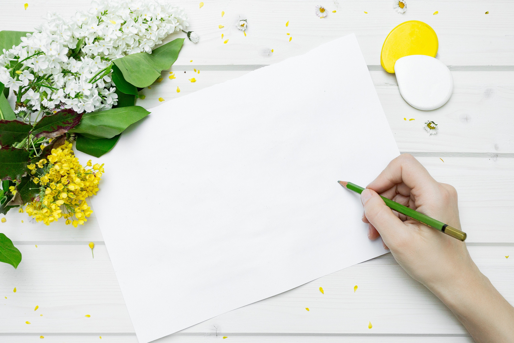 Woman Writing on Blank Sheet of Paper